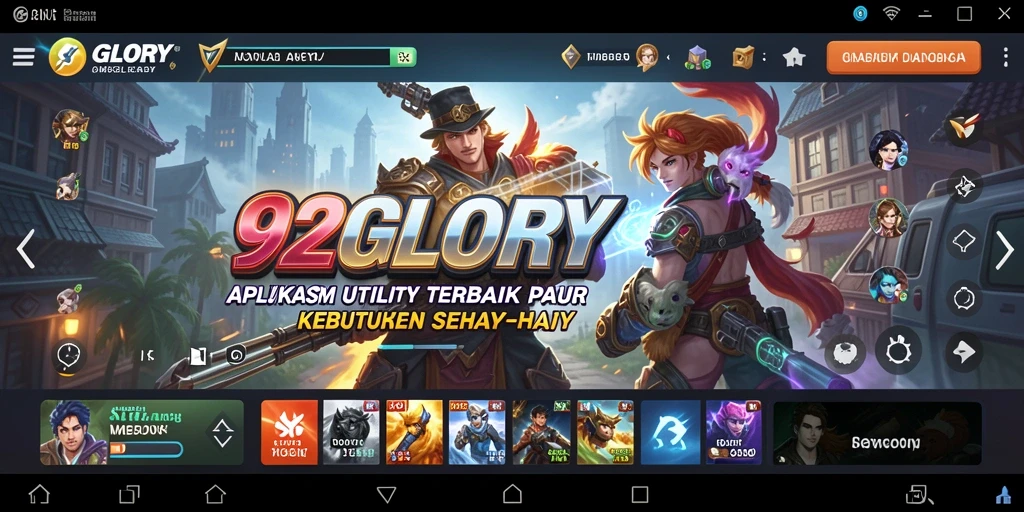 Tampilan aplikasi 92GLORY dengan berbagai fitur utility yang menarik.