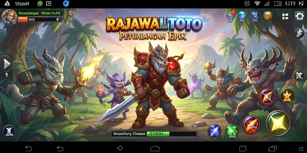 Gameplay seru RAJAWALITOTO menunjukkan karakter bertarung melawan monster.