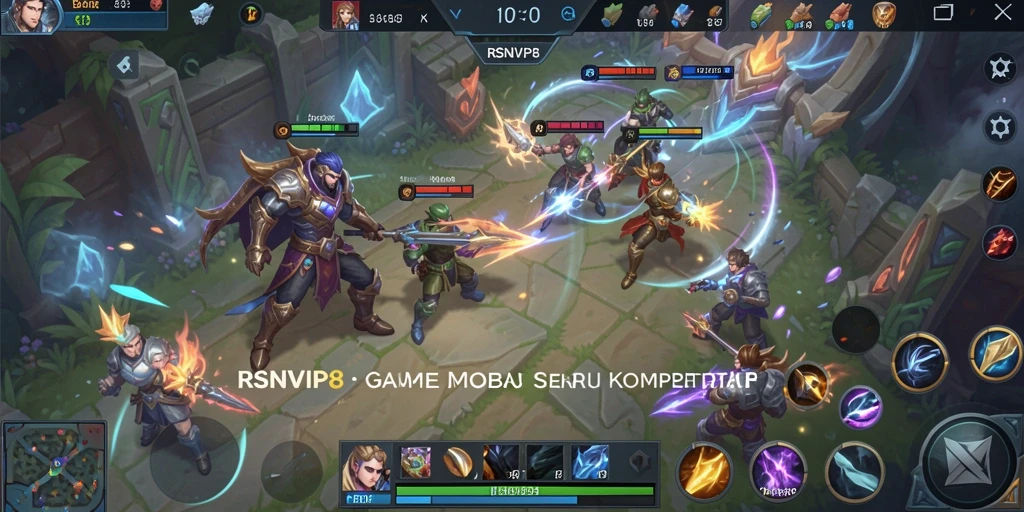 Tangkapan layar gameplay RSNVIP8 menunjukkan aksi seru MOBA.