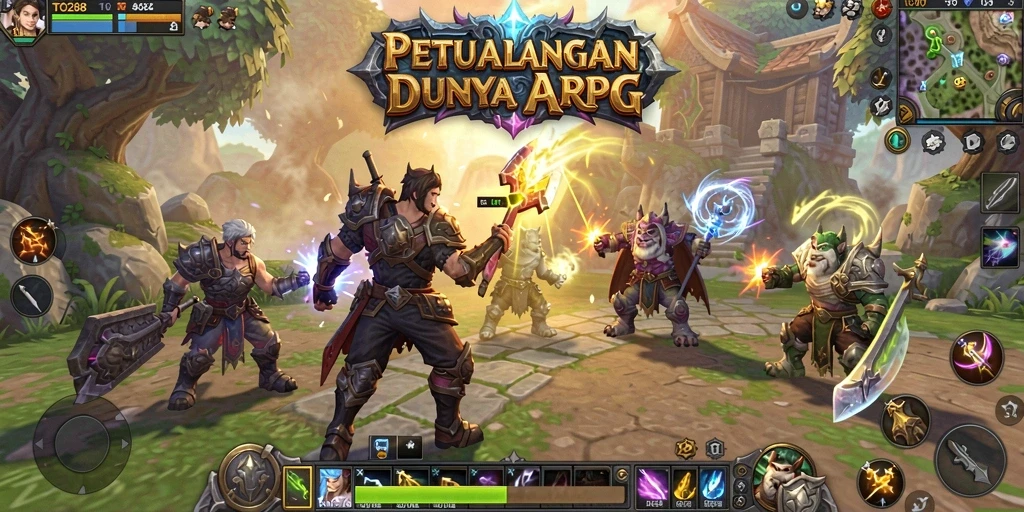 Screenshot menunjukkan laga epik di dunia TO288 dengan karakter dan monster yang mendebarkan.